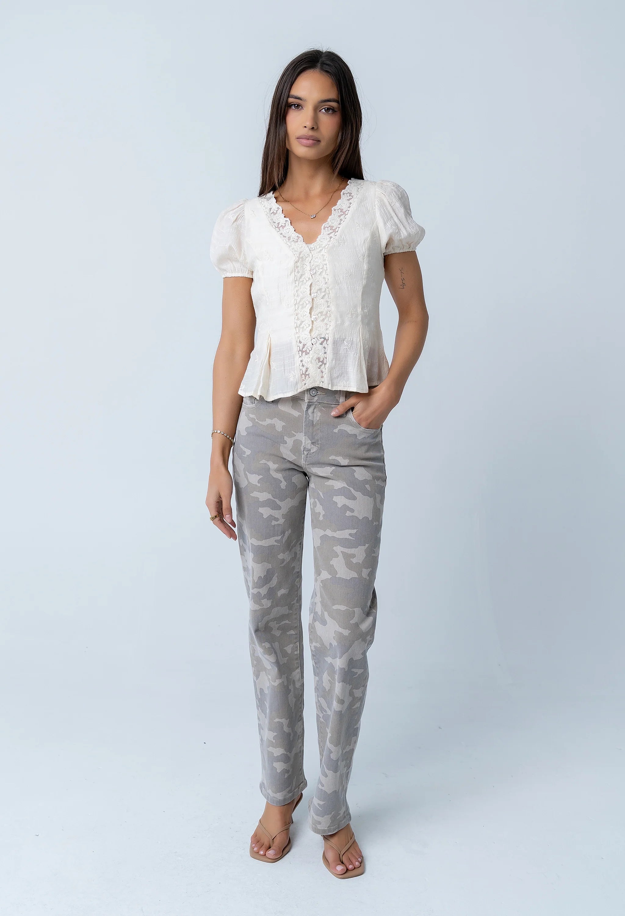 Brianna Embroidered Blouse in Cream