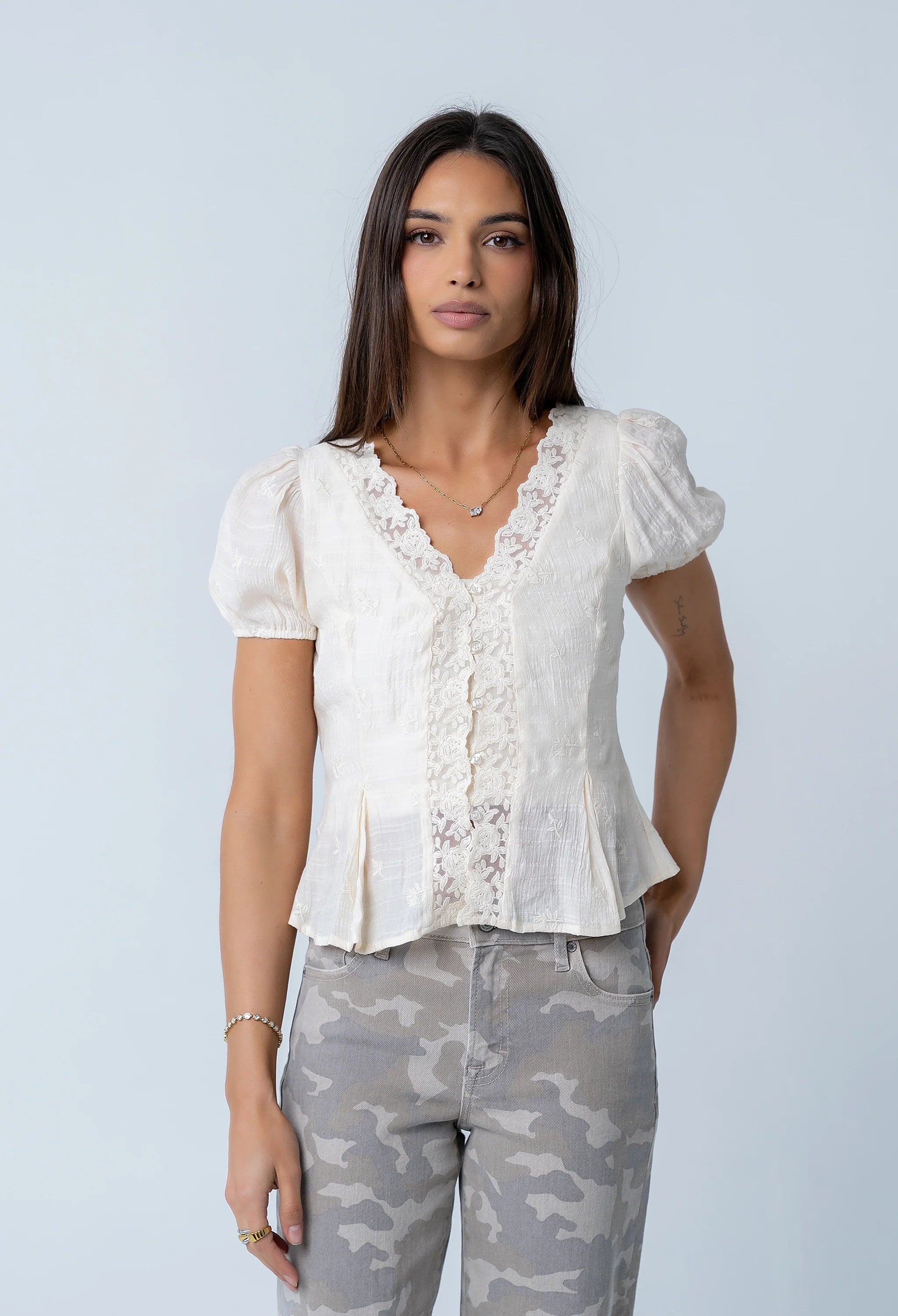 Brianna Embroidered Blouse in Cream