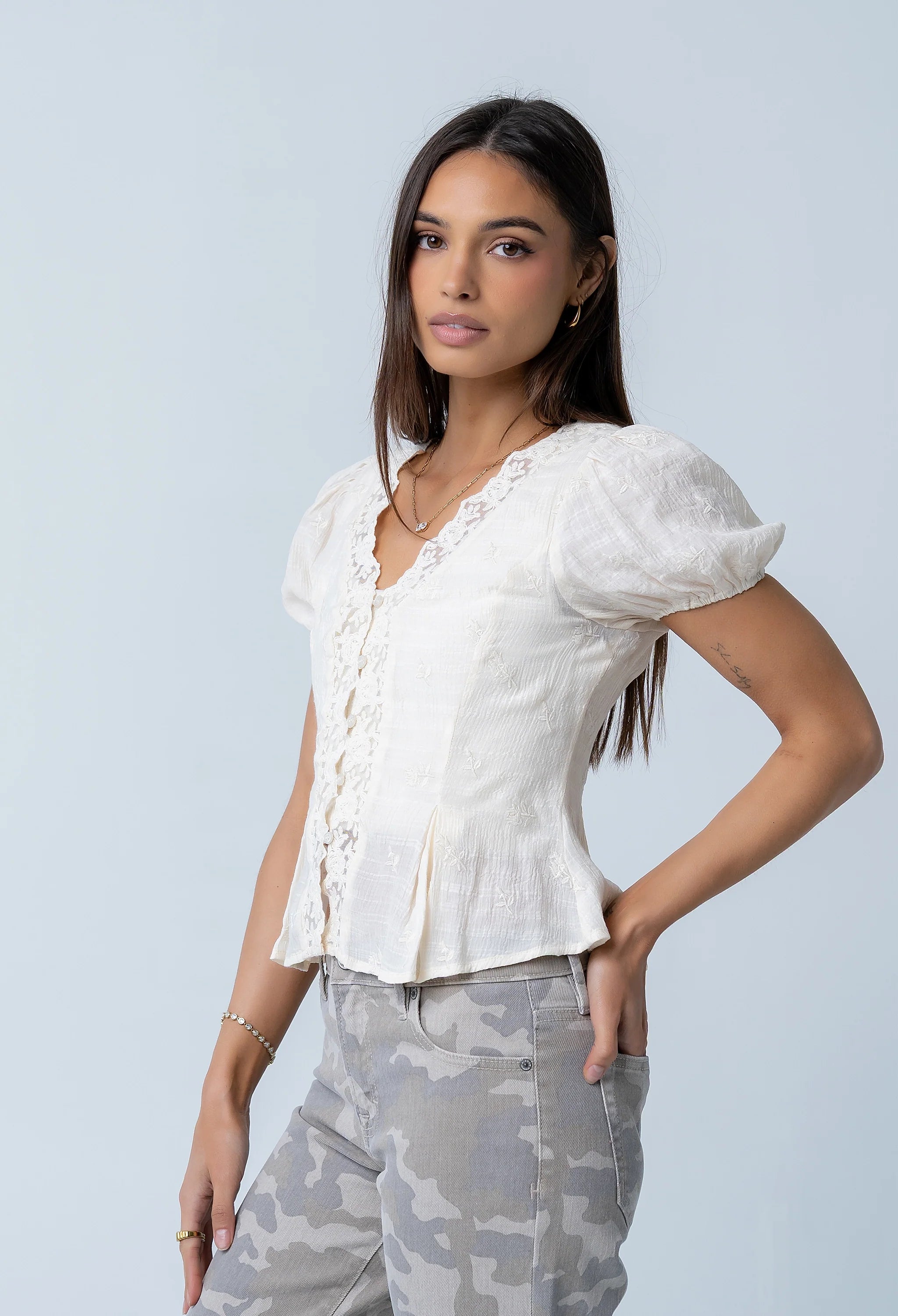 Brianna Embroidered Blouse in Cream