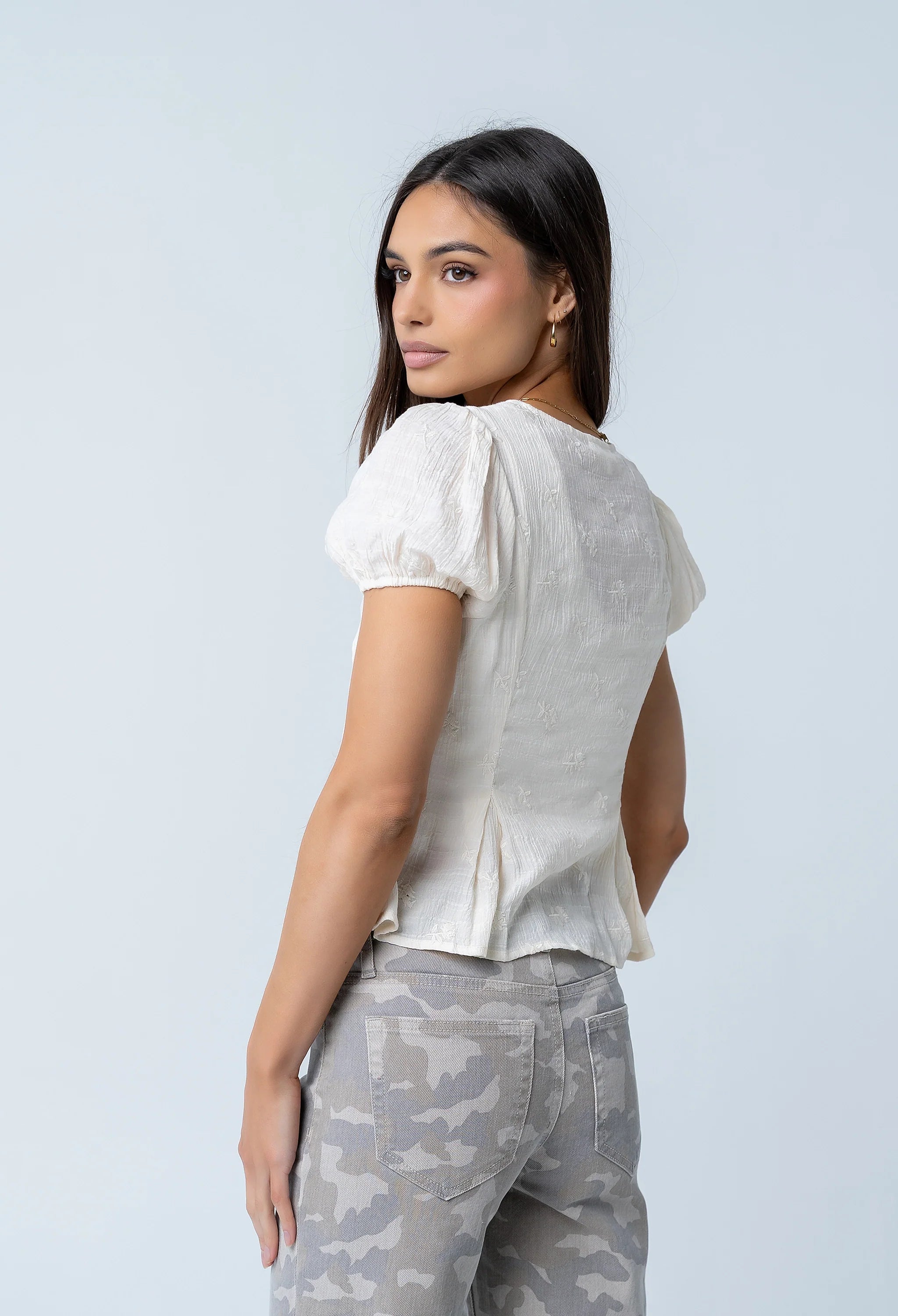 Brianna Embroidered Blouse in Cream