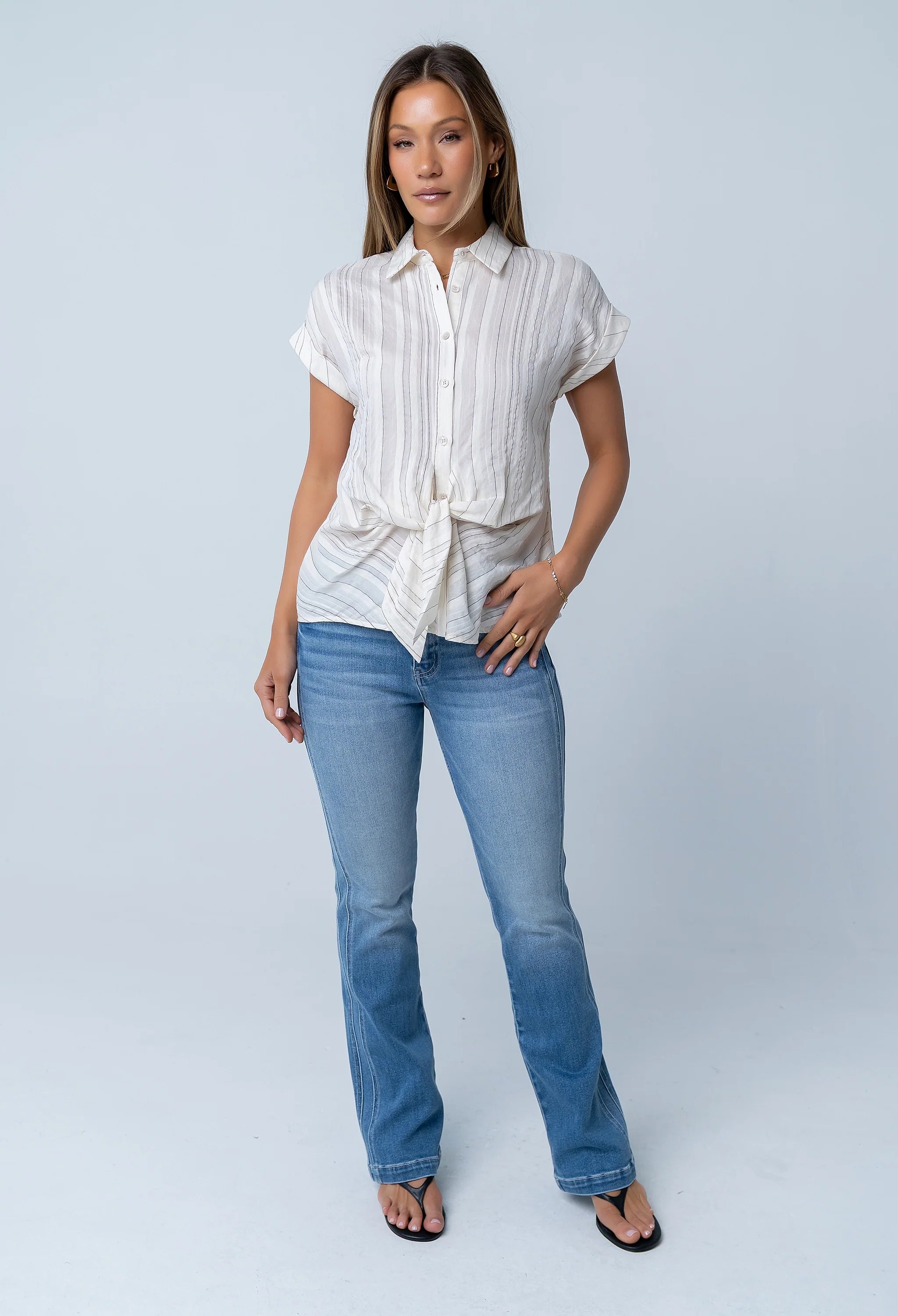 Darian Striped Button Up in Cream