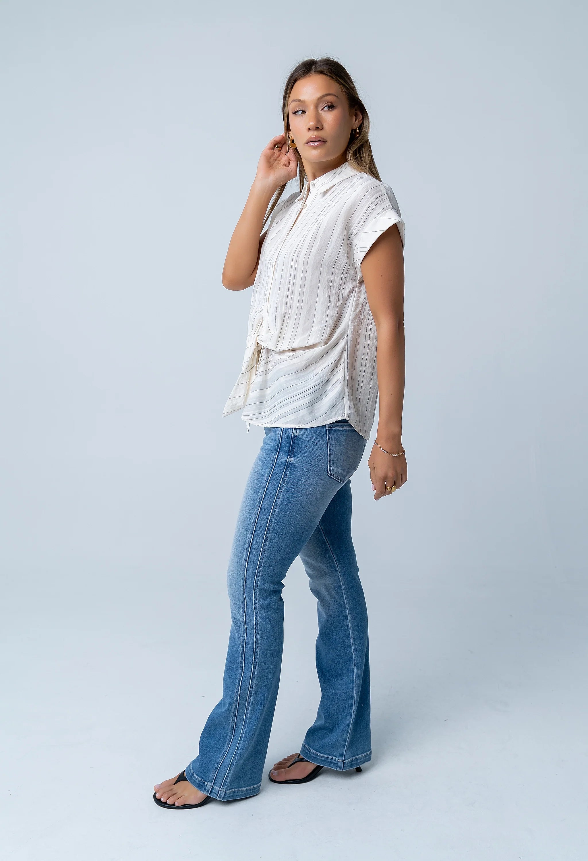 Darian Striped Button Up in Cream