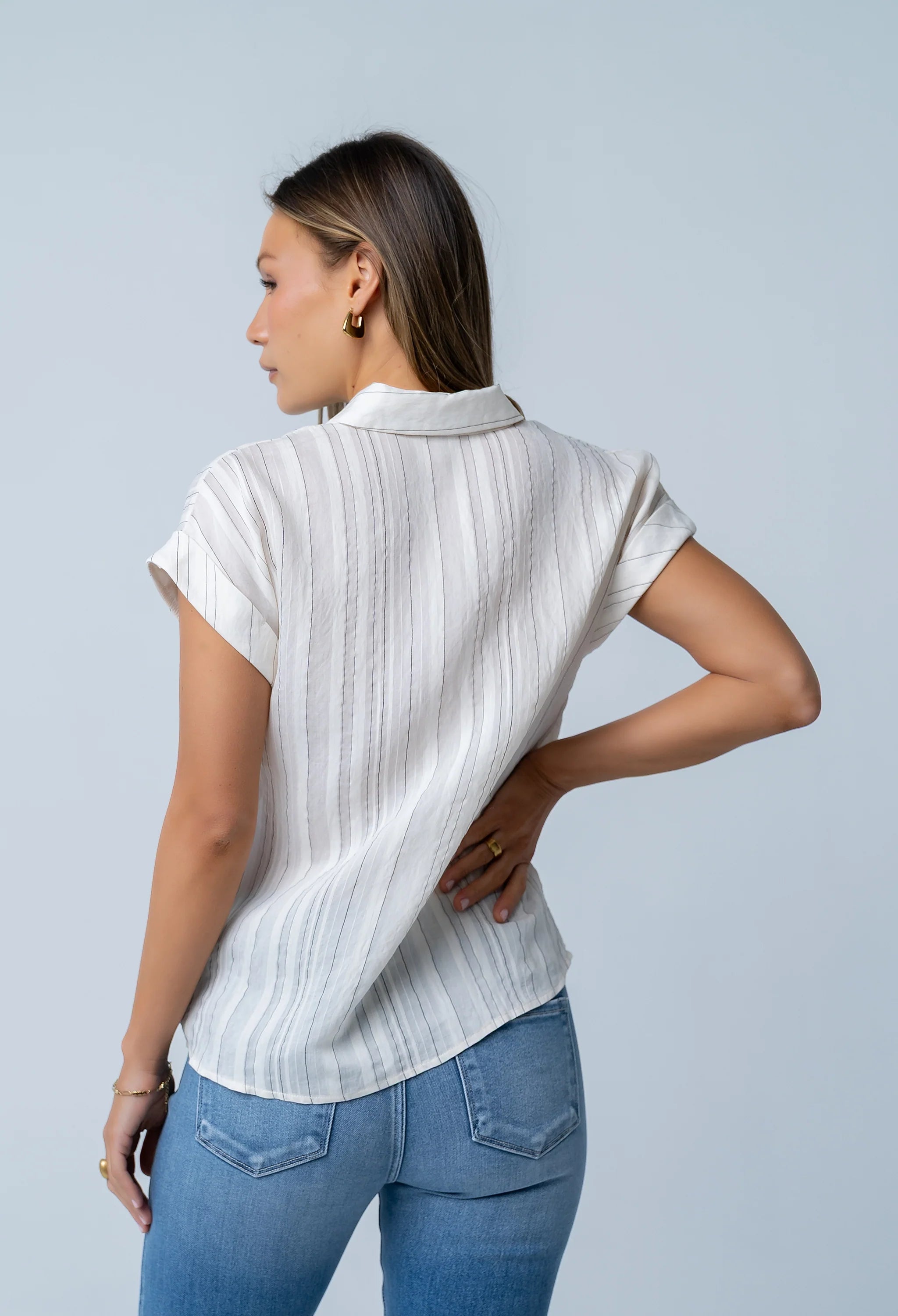 Darian Striped Button Up in Cream