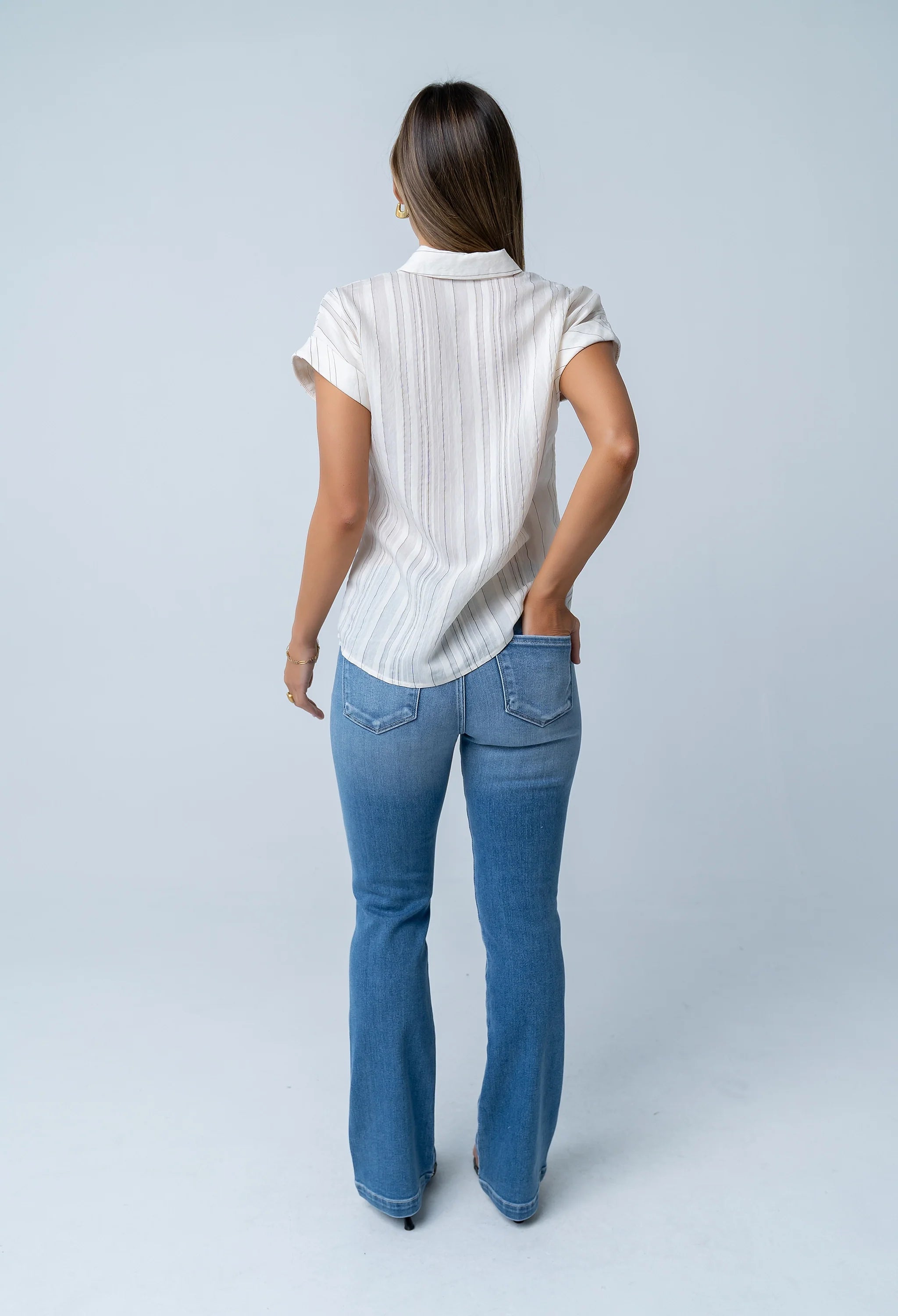 Darian Striped Button Up in Cream