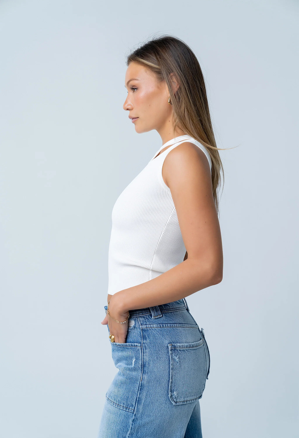 Ollie Cutout Tank Top in Ivory