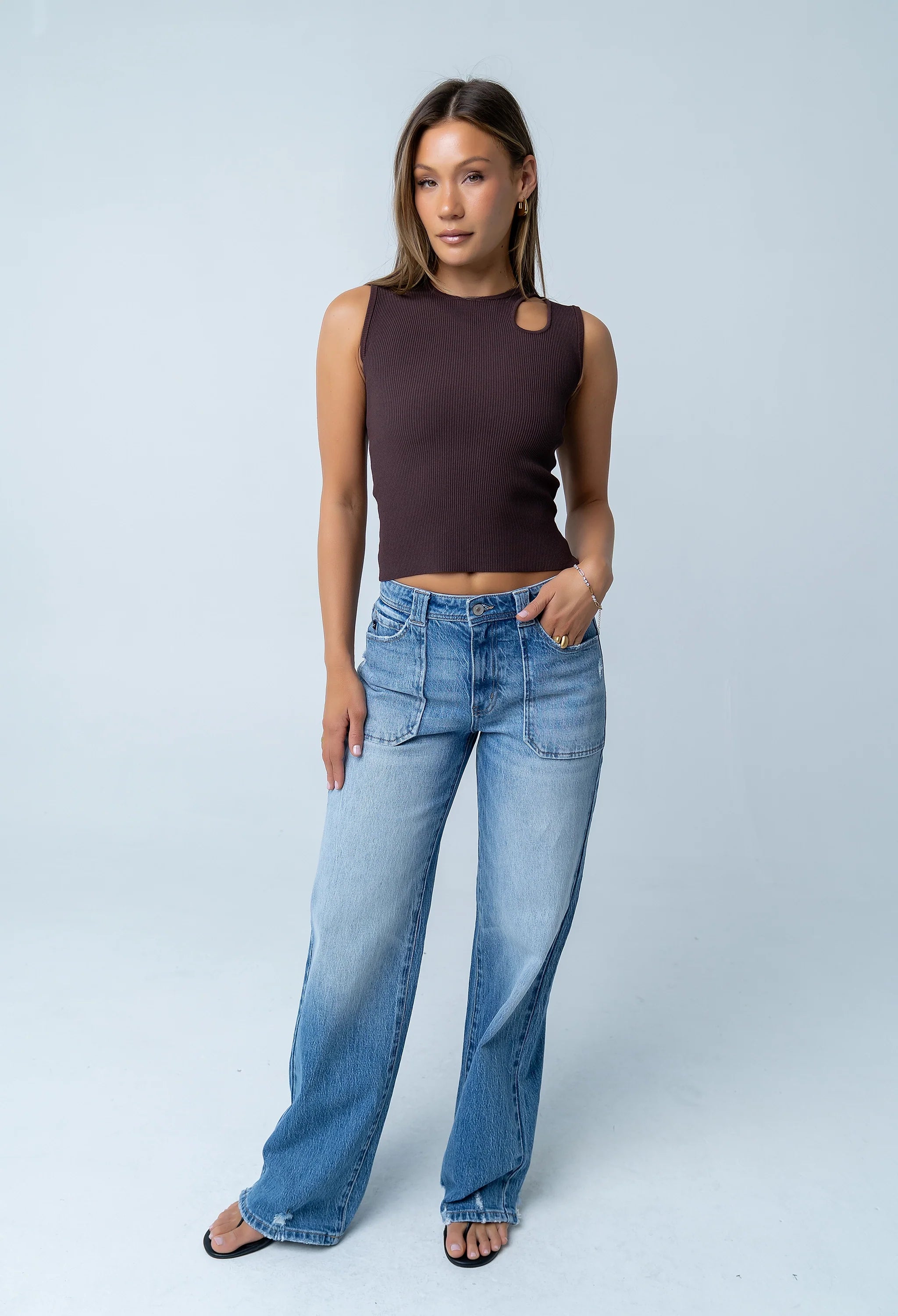 Ollie Cutout Tank Top in Brown