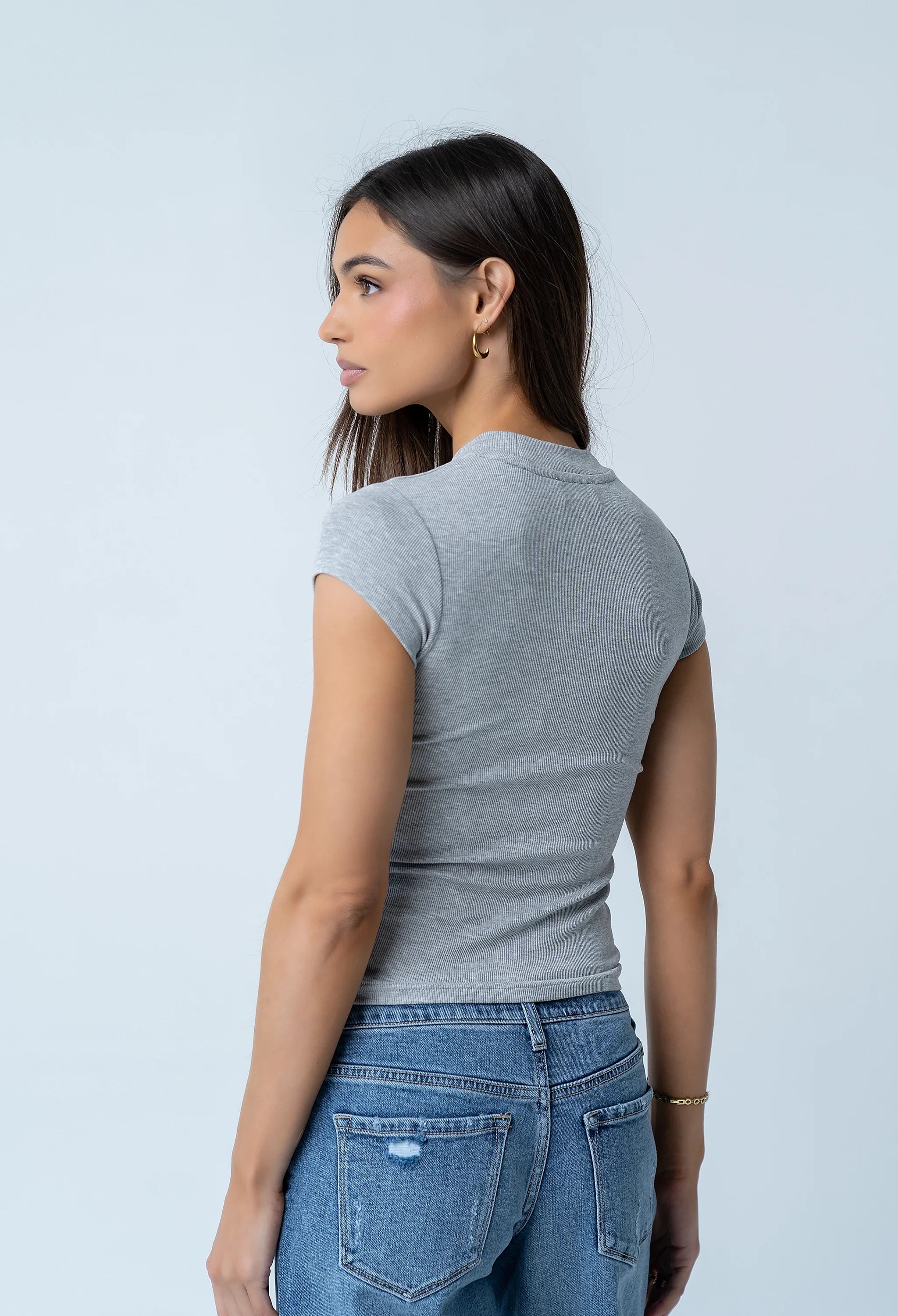 Asher Ribbed top in Heather Grey