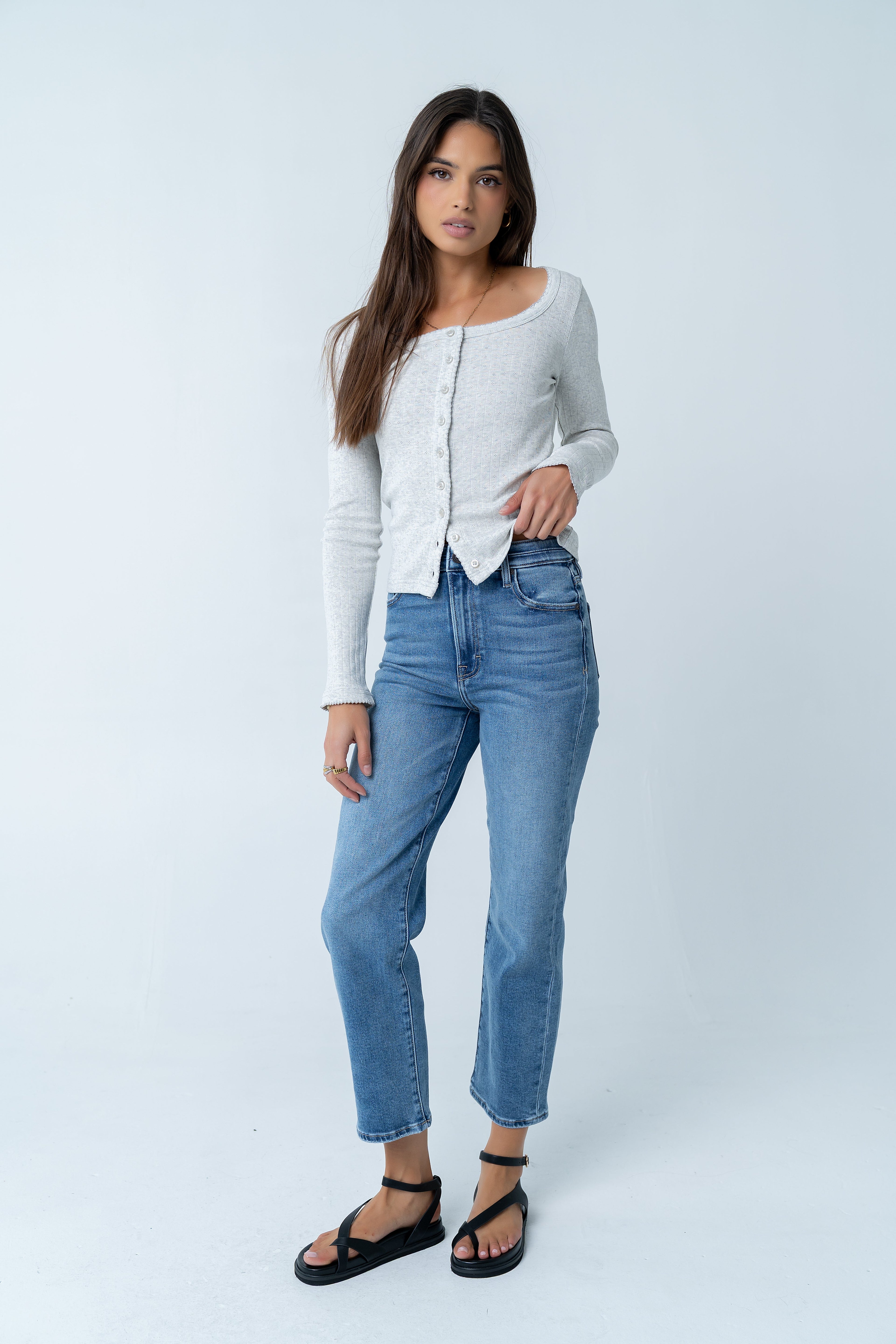 Pura Knit Top in Heather Grey