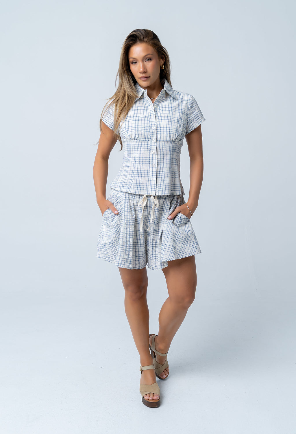 Katherine Plaid Shorts in Blue
