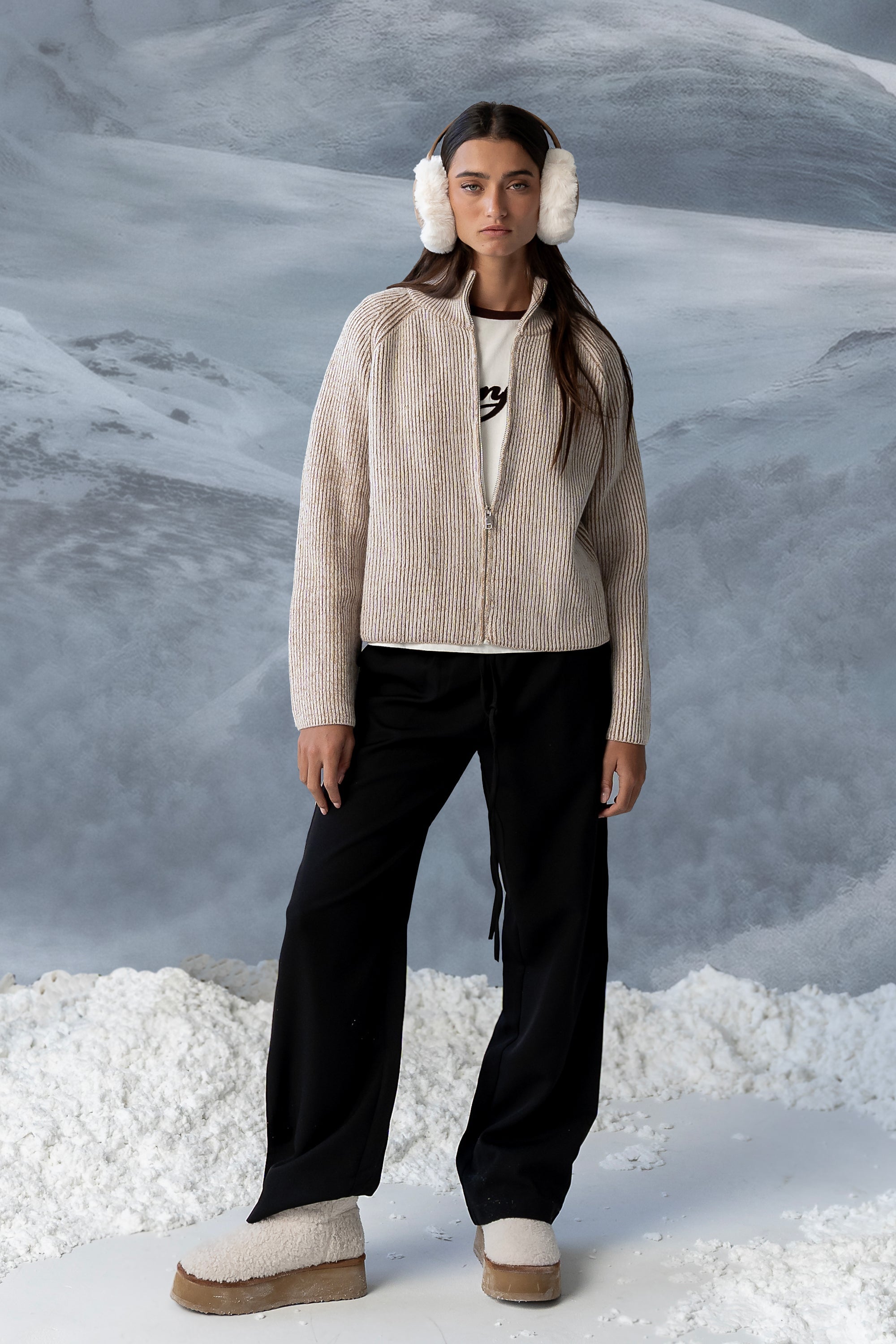 Abbie Ribbed Jacket in Taupe