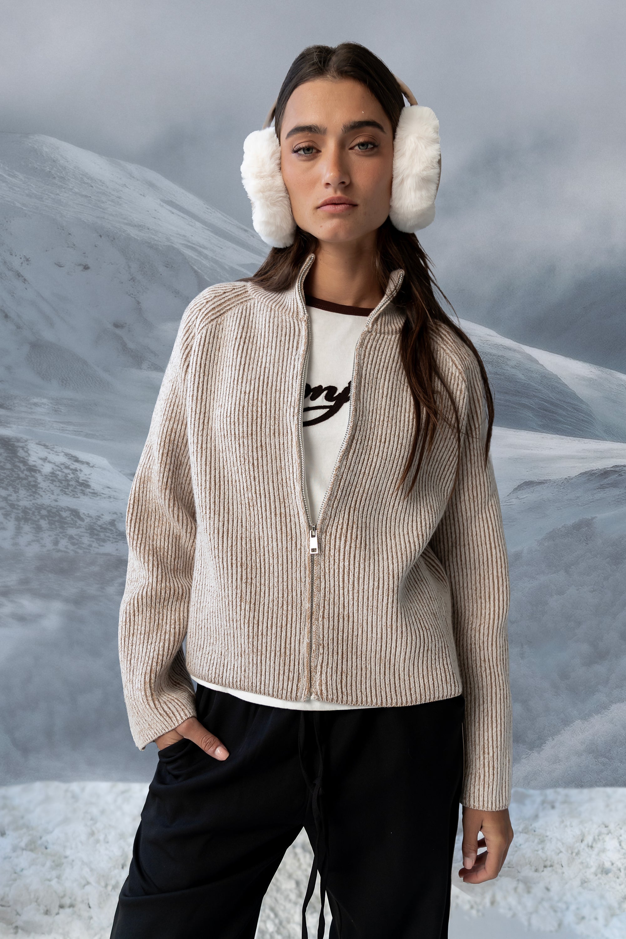 Abbie Ribbed Jacket in Taupe