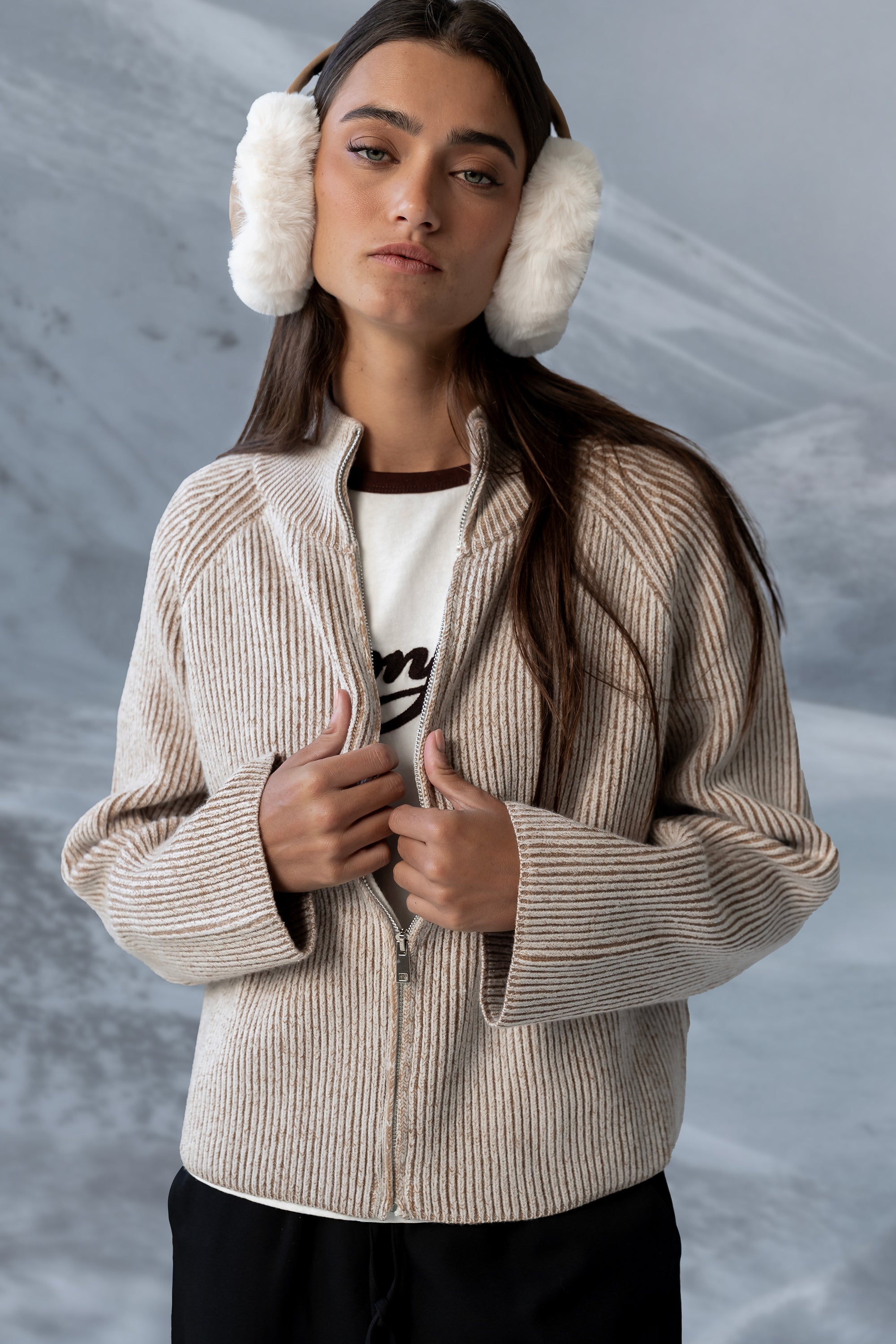 Abbie Ribbed Jacket in Taupe