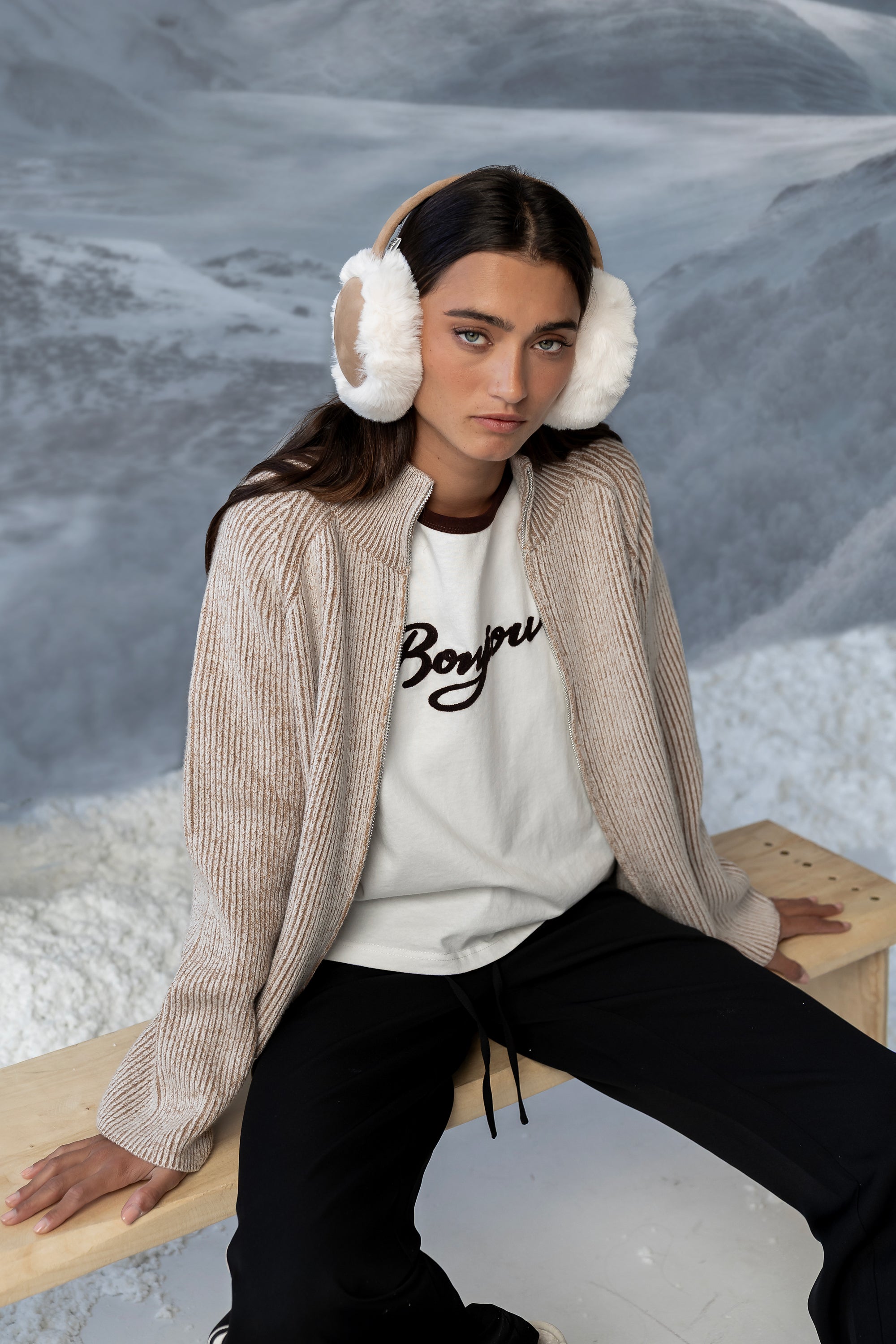 Abbie Ribbed Jacket in Taupe