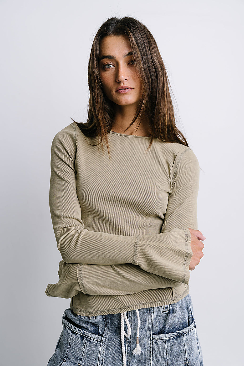 Toby Ribbed Top in Olive - FINAL SALE